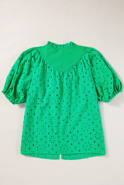 Eyelet Short Puff Sleeve Blouse