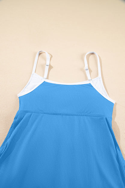 Color-Block Ribbed Swim Dress with Built-in Jumpsuit