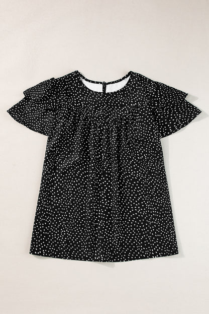 Printed Ruffle Sleeve Blouse