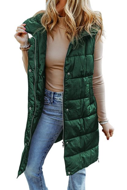 Elaine Hooded Quilted Long Vest Coat