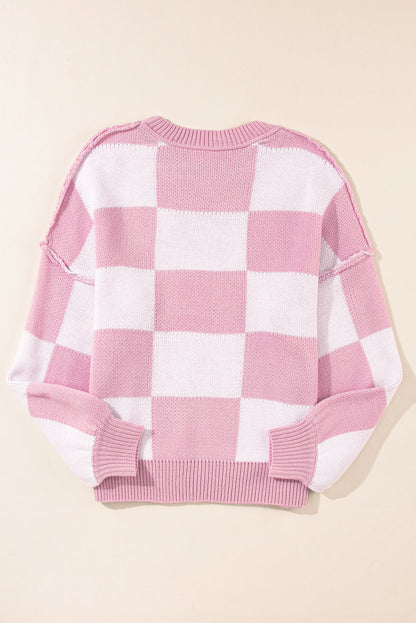 Checked Bishop Sleeve Pullover Sweater