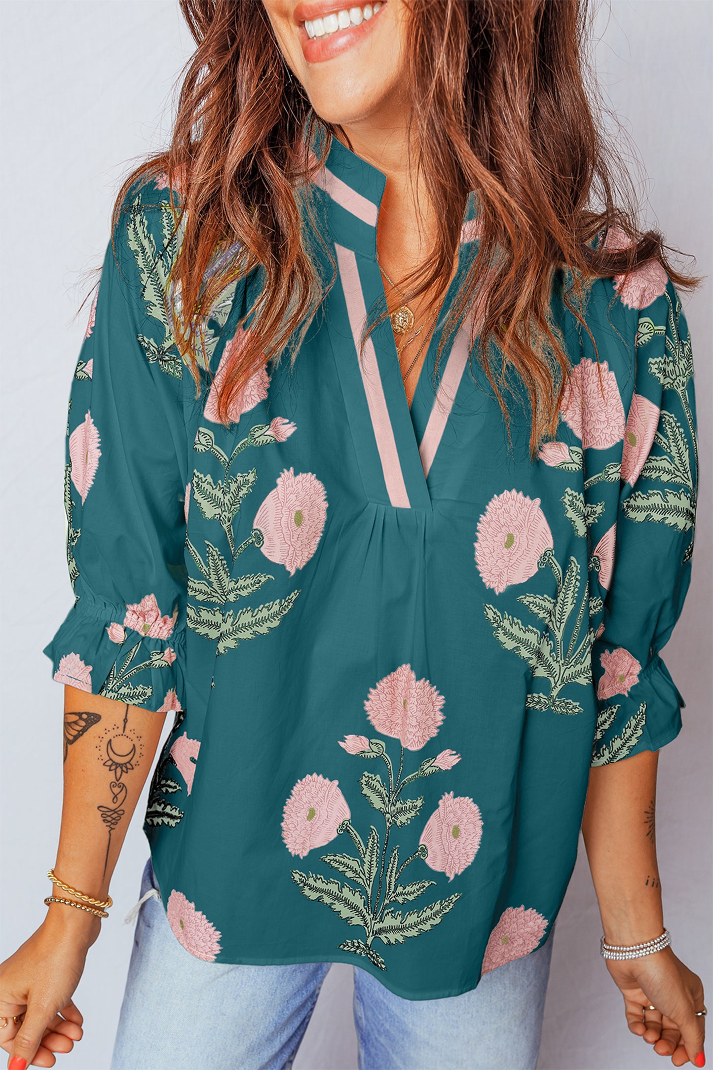 Floral Print V-Neck Blouse