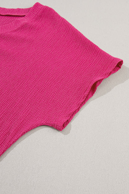 Basic Plain Textured V Neck T-Shirt