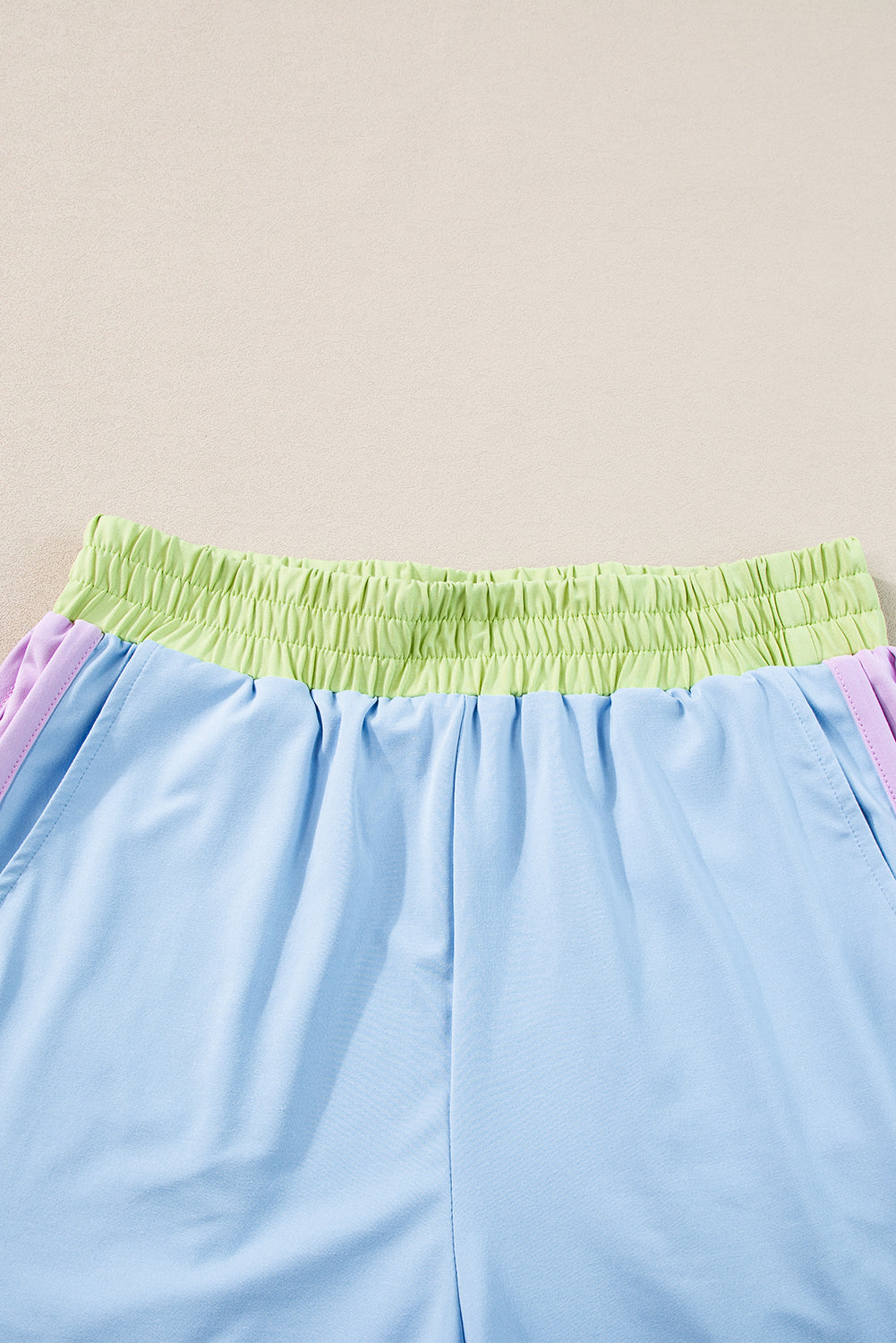 Color-Block Top and Elastic Waist Shorts Set