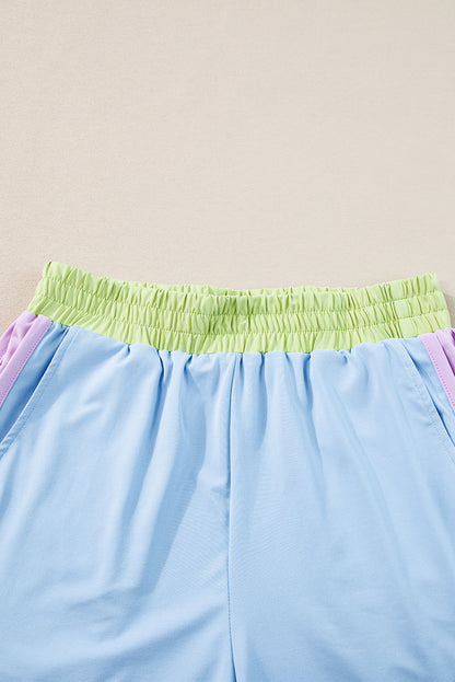 Color-Block Top and Elastic Waist Shorts Set