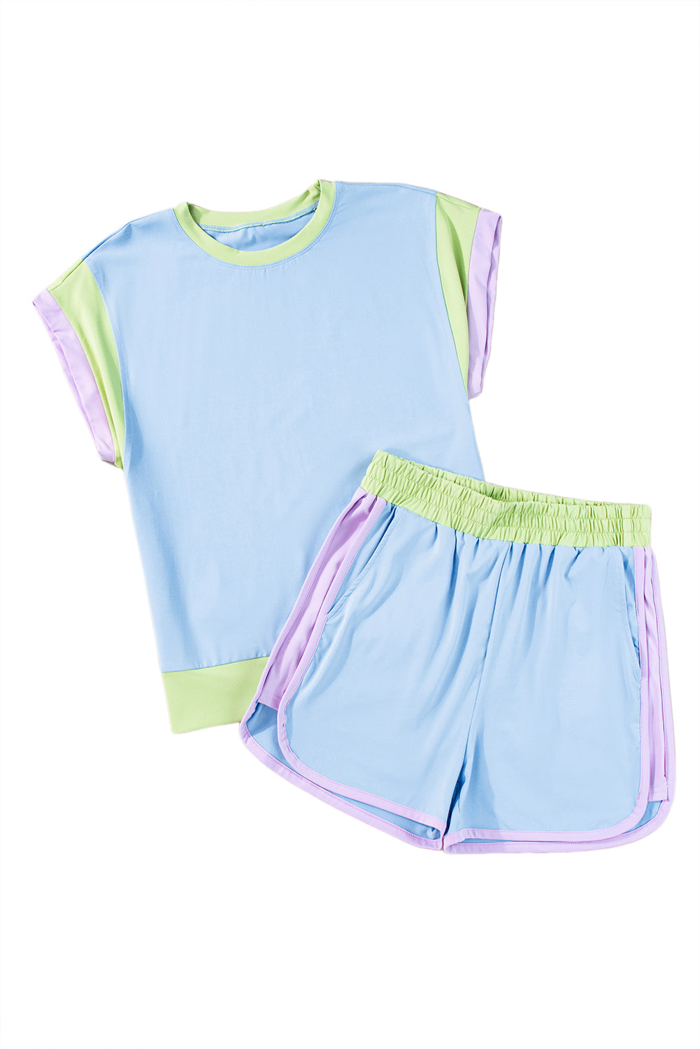 Color-Block Top and Elastic Waist Shorts Set