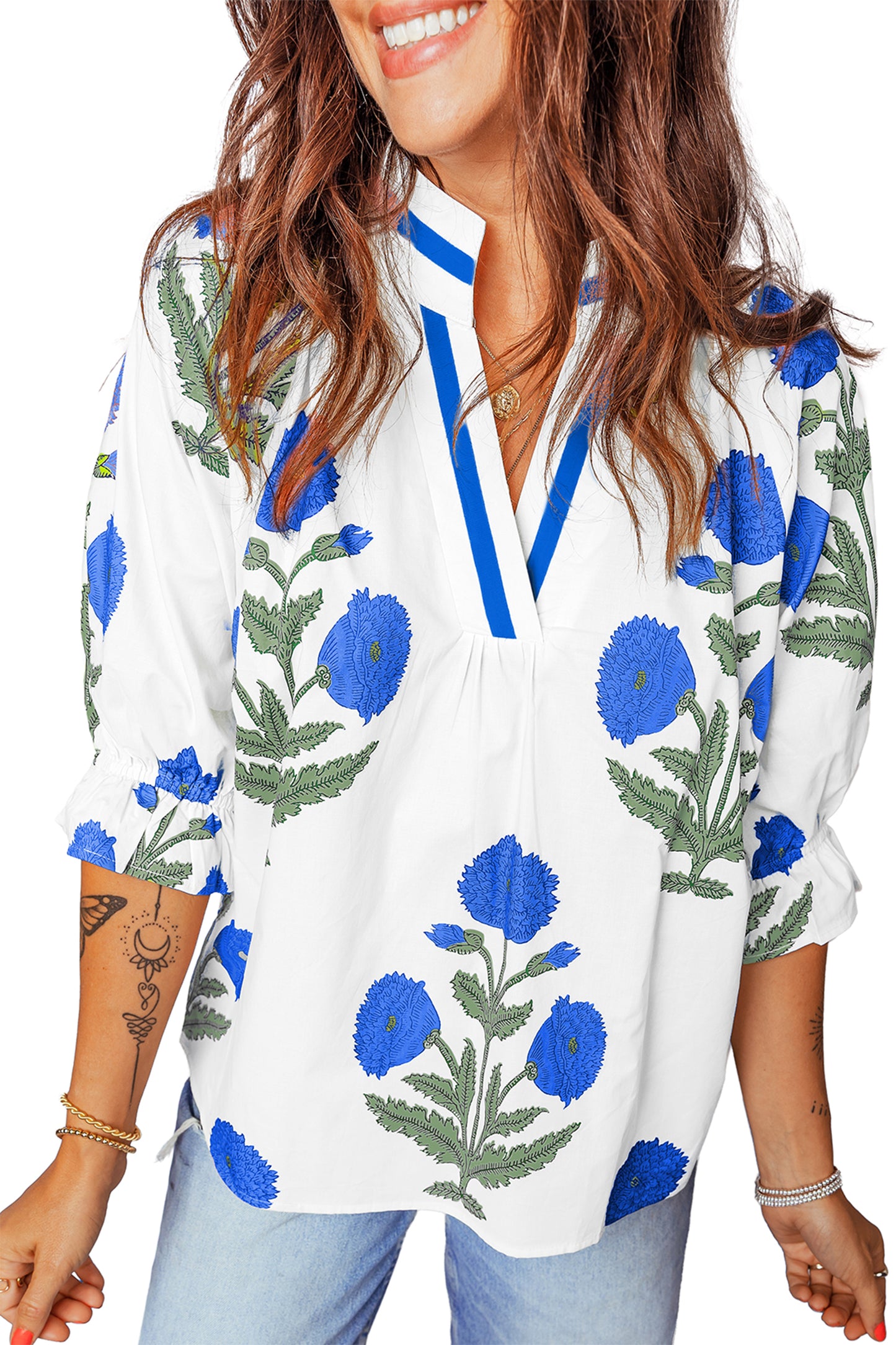Floral Print V-Neck Blouse