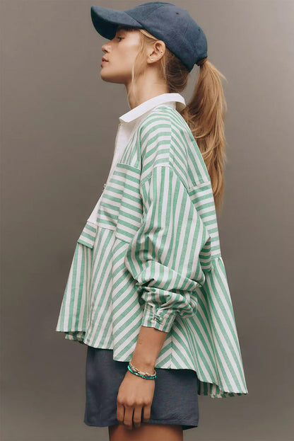 Verde Striped Zipper Collar Long Sleeve Top