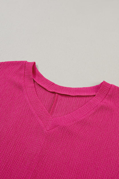 Basic Plain Textured V Neck T-Shirt