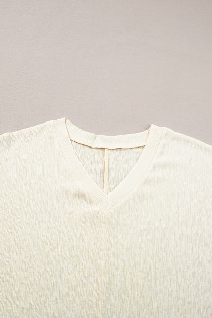 Basic Plain Textured V Neck T-Shirt
