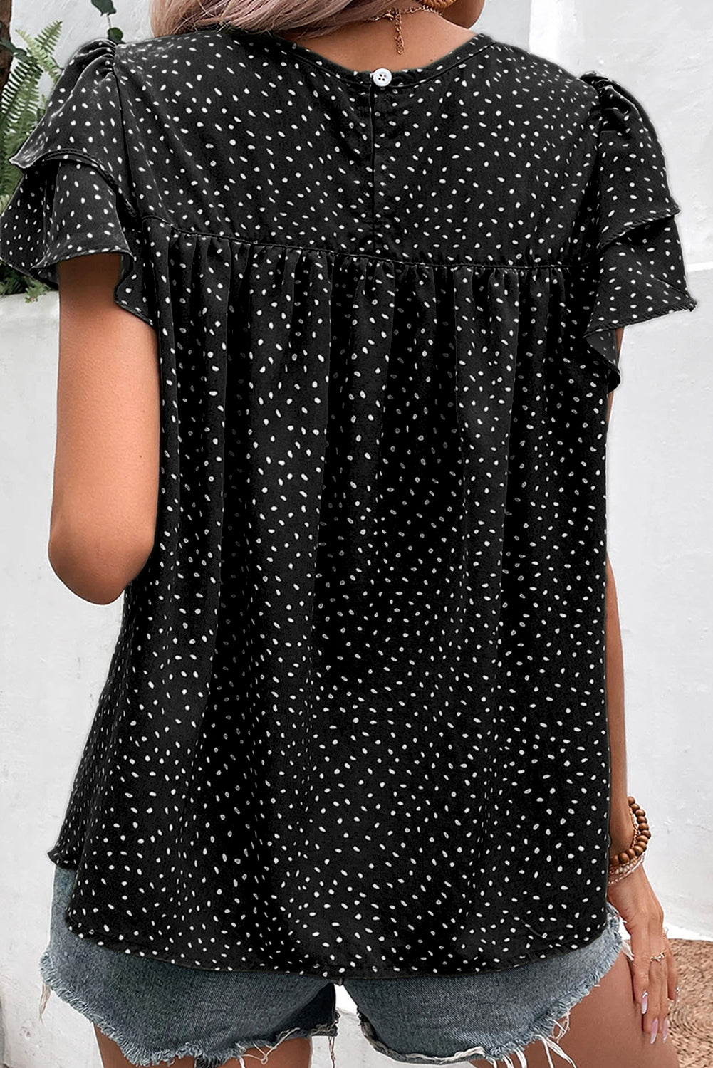 Printed Ruffle Sleeve Blouse