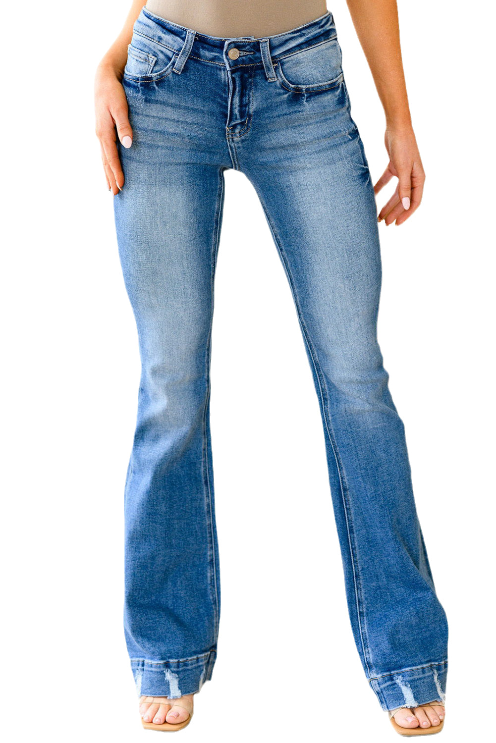 Sky Blue Distressed Flare Jeans