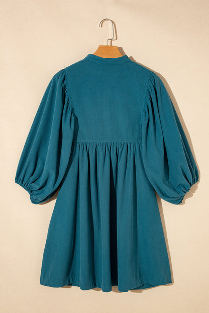 Corduroy Empire Waist Lantern Sleeve Dress