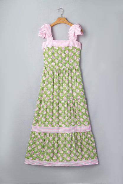 Sage Floral Knot Straps Maxi Dress