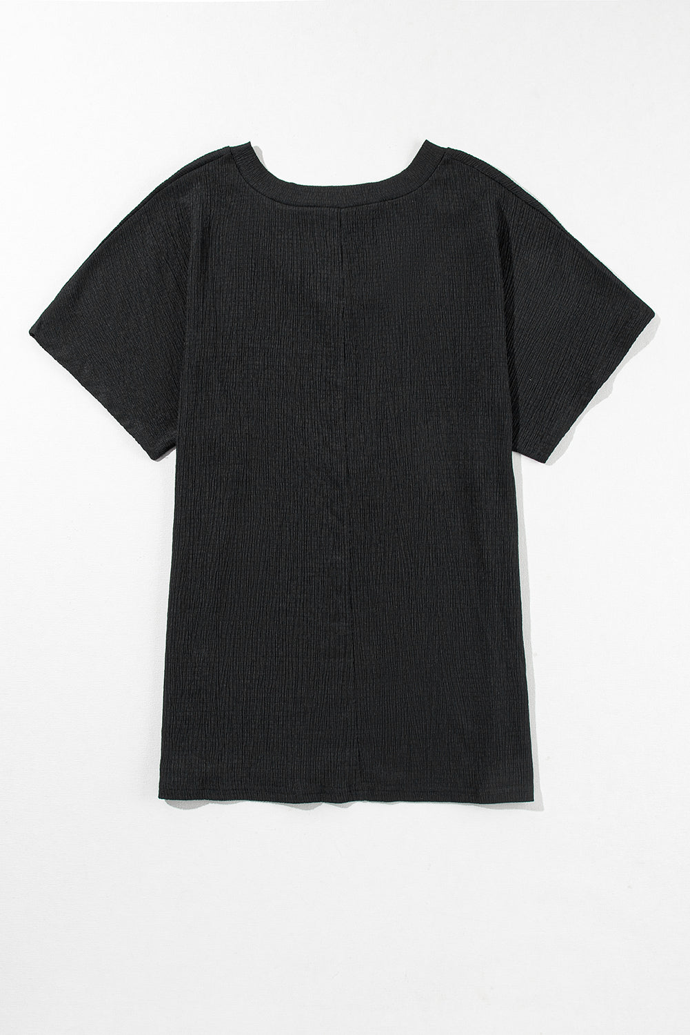 Basic Plain Textured V Neck T-Shirt