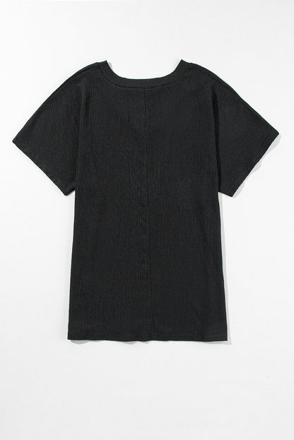 Basic Plain Textured V Neck T-Shirt