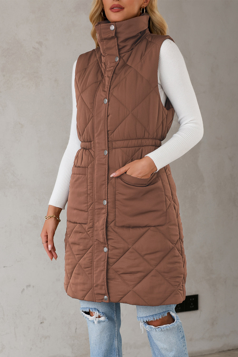 Puffer Quilted Long Vest Coat