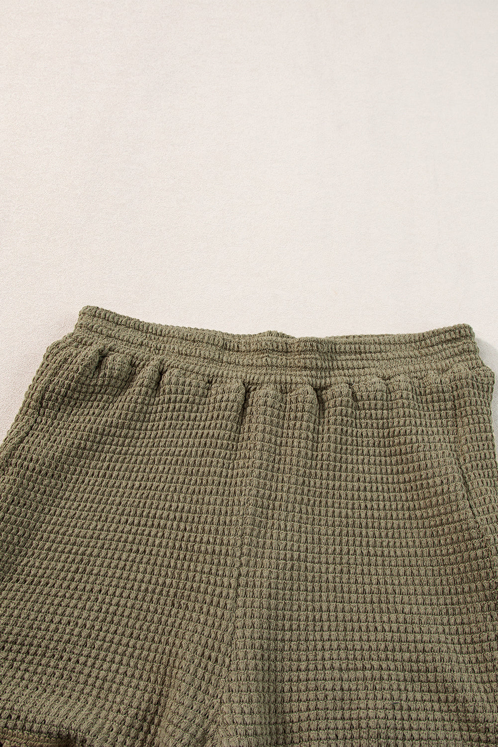 Fringe Trim Waffle Knit Textured Shorts Set