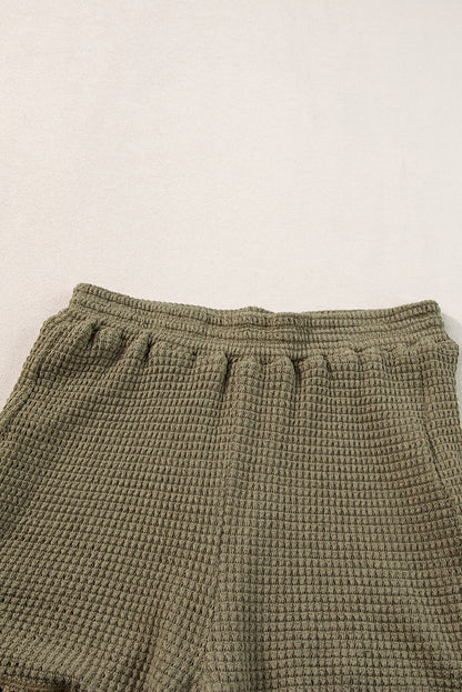 Fringe Trim Waffle Knit Textured Shorts Set