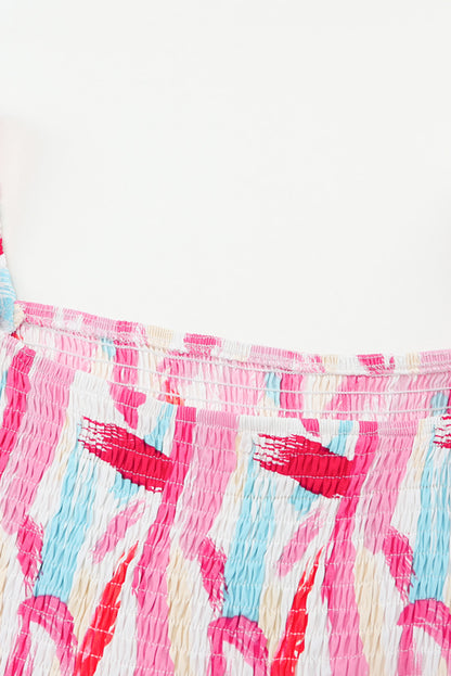 Brush Stroke Printed Smocked Ruffle Tiered Dress