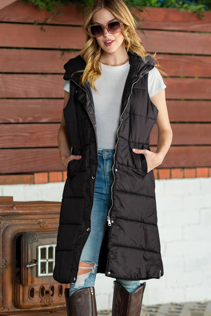 Elaine Hooded Quilted Long Vest Coat