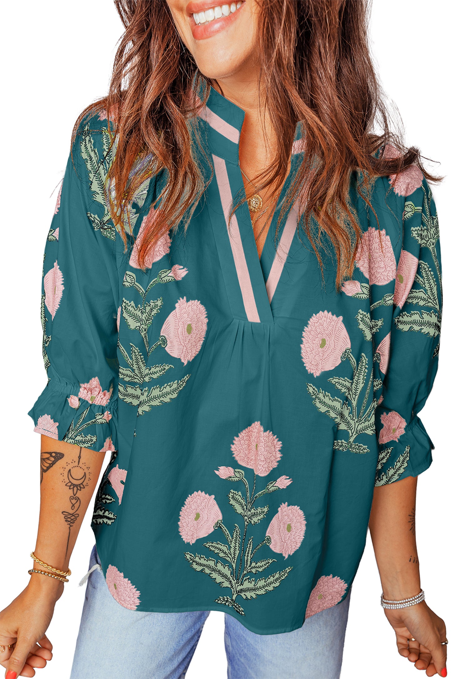 Floral Print V-Neck Blouse