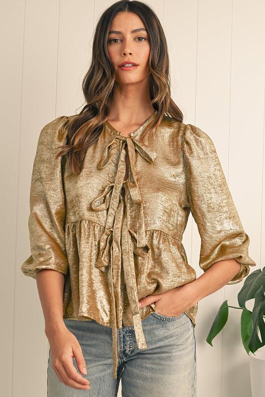 Sia Bowknot Front Puff Sleeve Blouse
