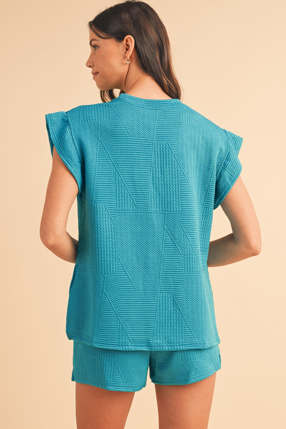 Textured Ruffle Top and Drawstring Shorts Set