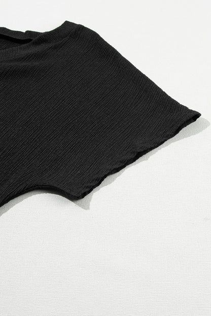 Basic Plain Textured V Neck T-Shirt