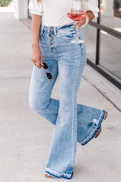 Icy Blue High Waisted Bell Bottom Jeans