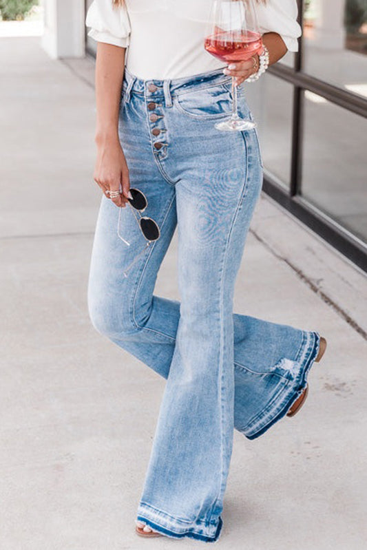 Icy Blue High Waisted Bell Bottom Jeans