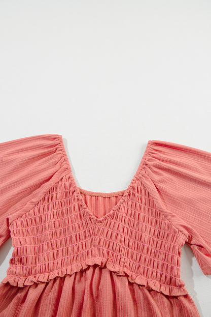 Smocked V-Neck Flutter Sleeve Blouse