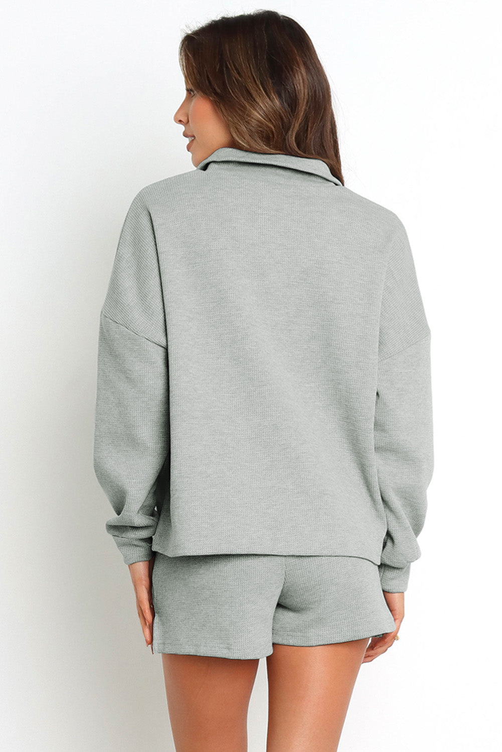 Ribbed Zipper Sweatshirt & High Waist Shorts Set