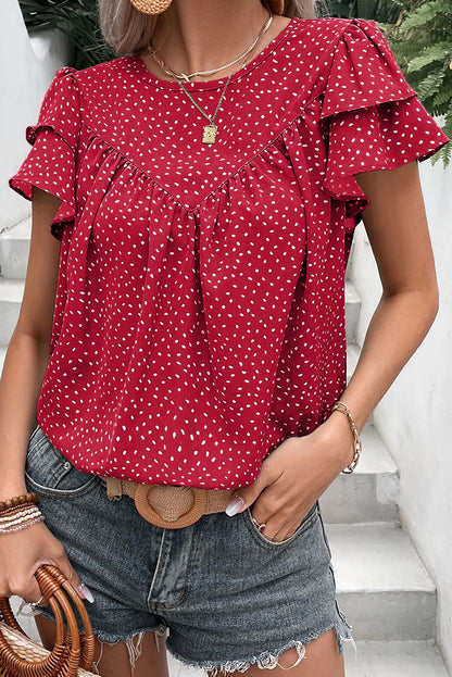 Printed Ruffle Sleeve Blouse