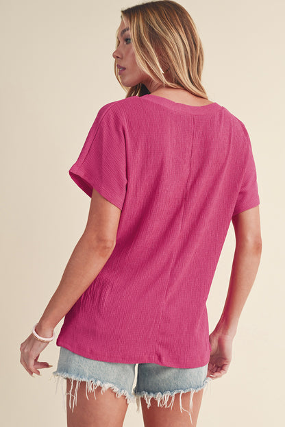 Basic Plain Textured V Neck T-Shirt