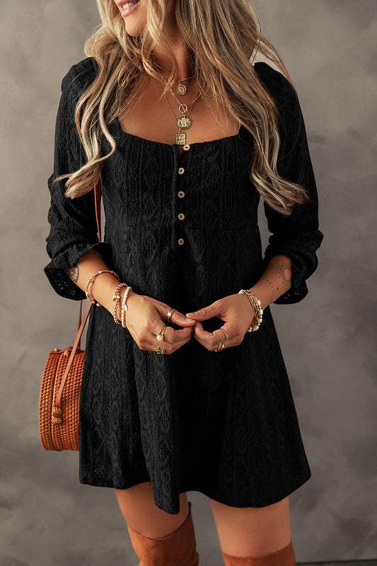 Chestnut Crochet Square Neck Mini Dress