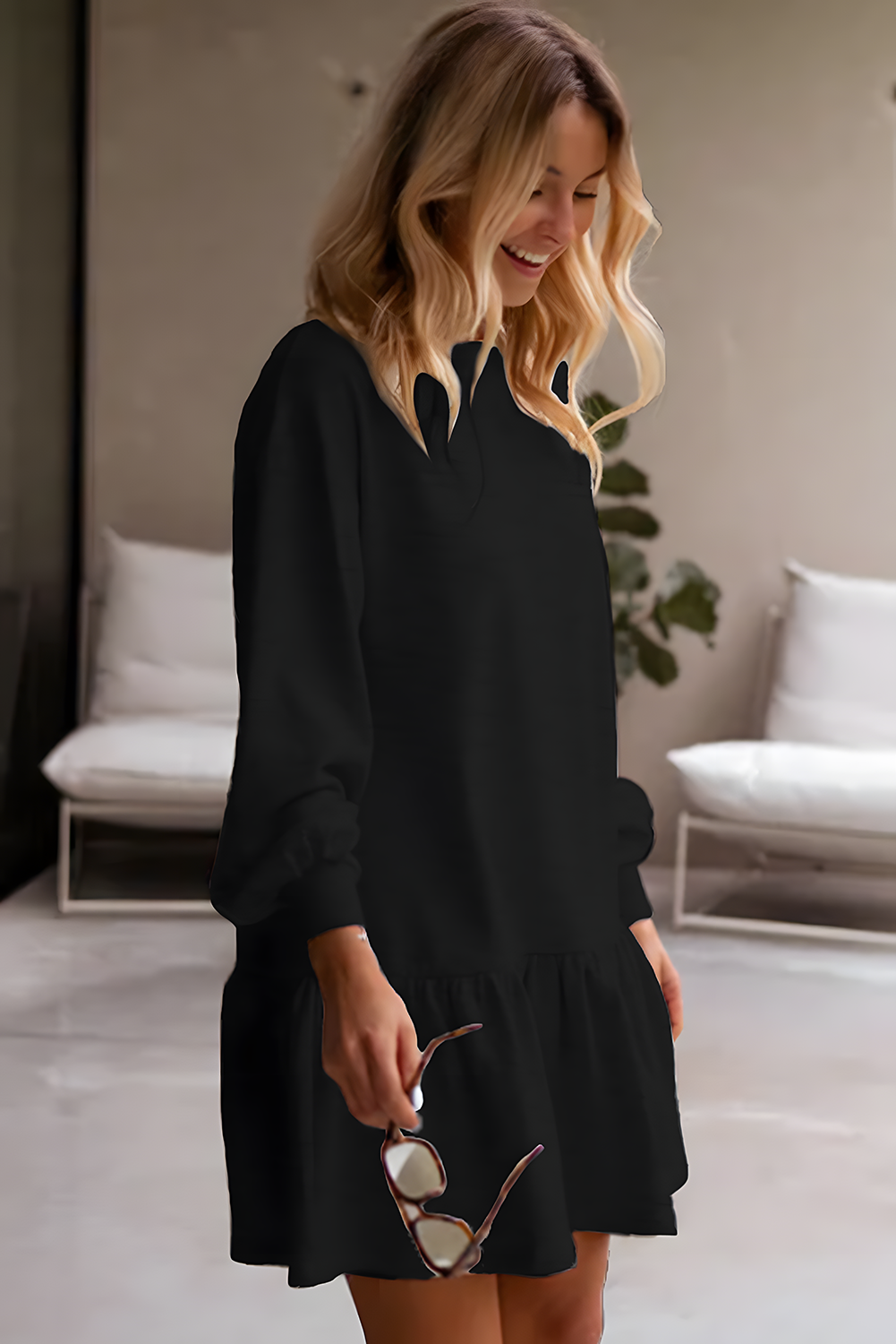 Ruffle Hem Mini Sweatshirt Dress