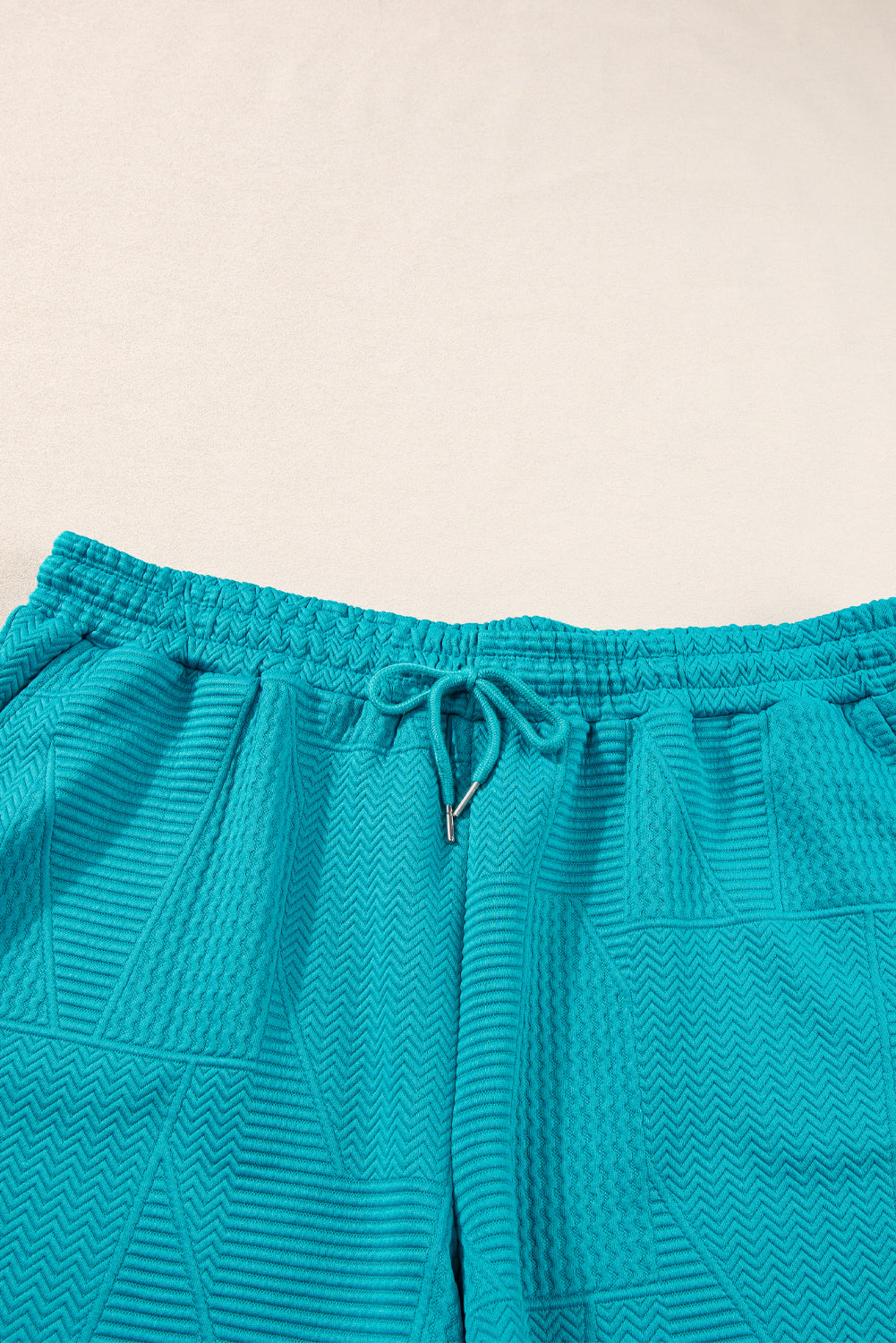 Textured Ruffle Top and Drawstring Shorts Set