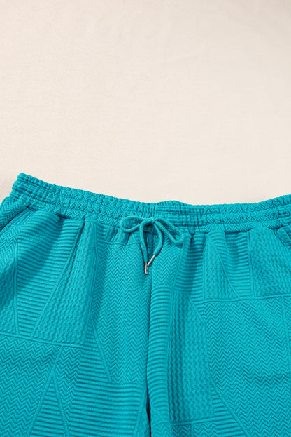Textured Ruffle Top and Drawstring Shorts Set