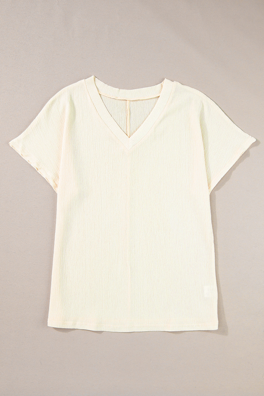 Basic Plain Textured V Neck T-Shirt