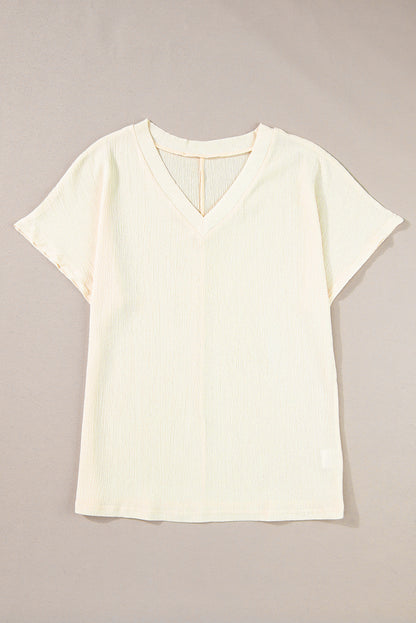 Basic Plain Textured V Neck T-Shirt