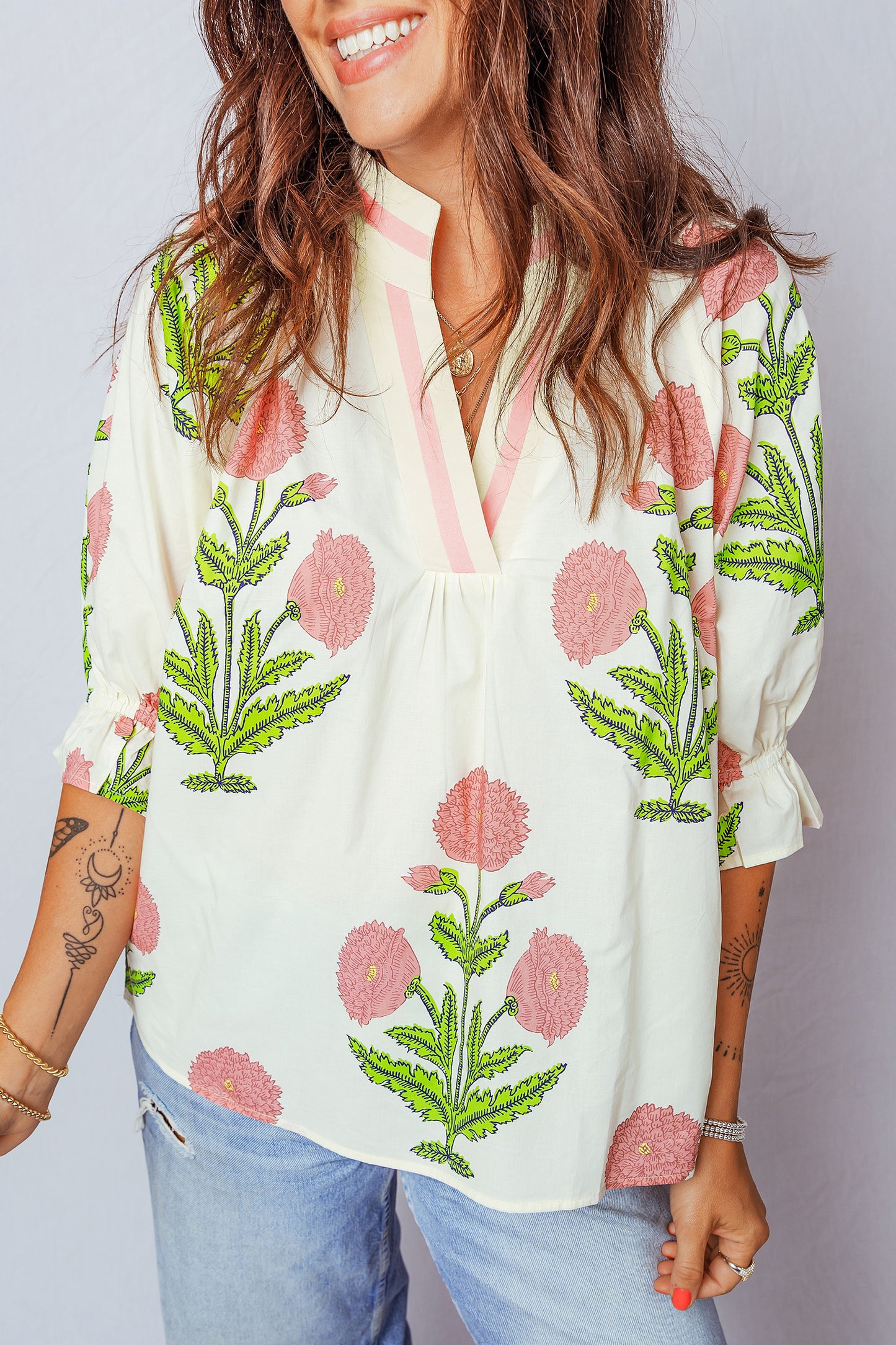 Floral Print V-Neck Blouse