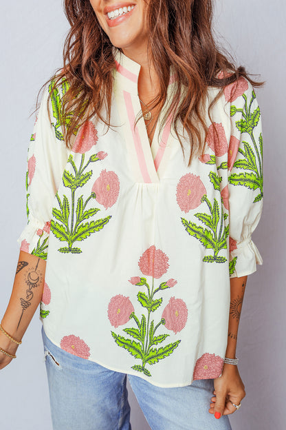 Floral Print V-Neck Blouse