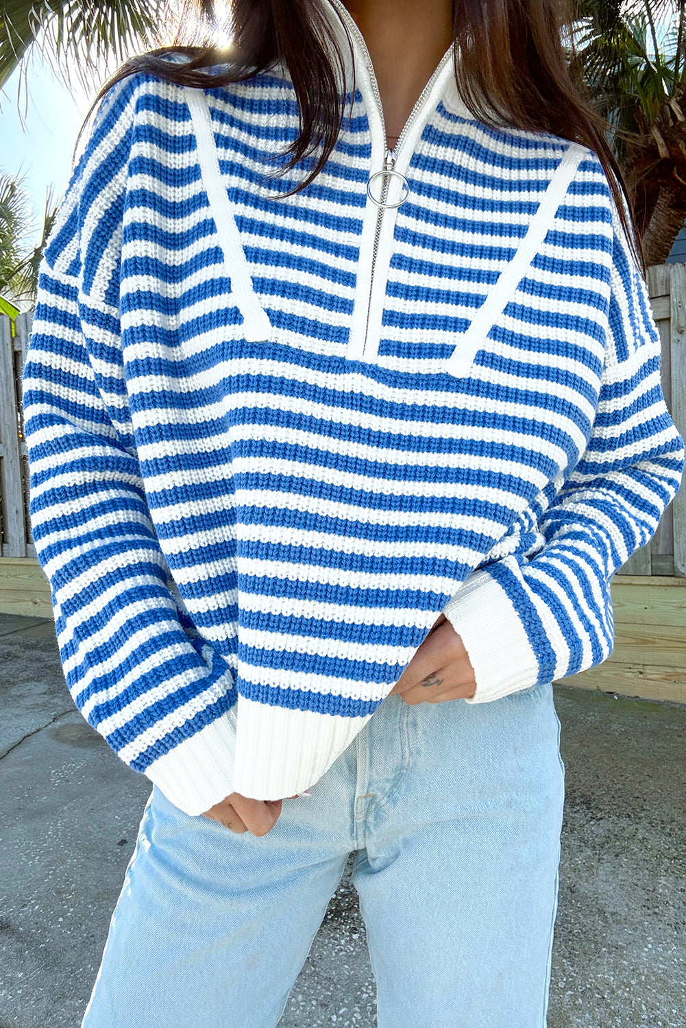 Nylah Striped Half-Zip Sweater