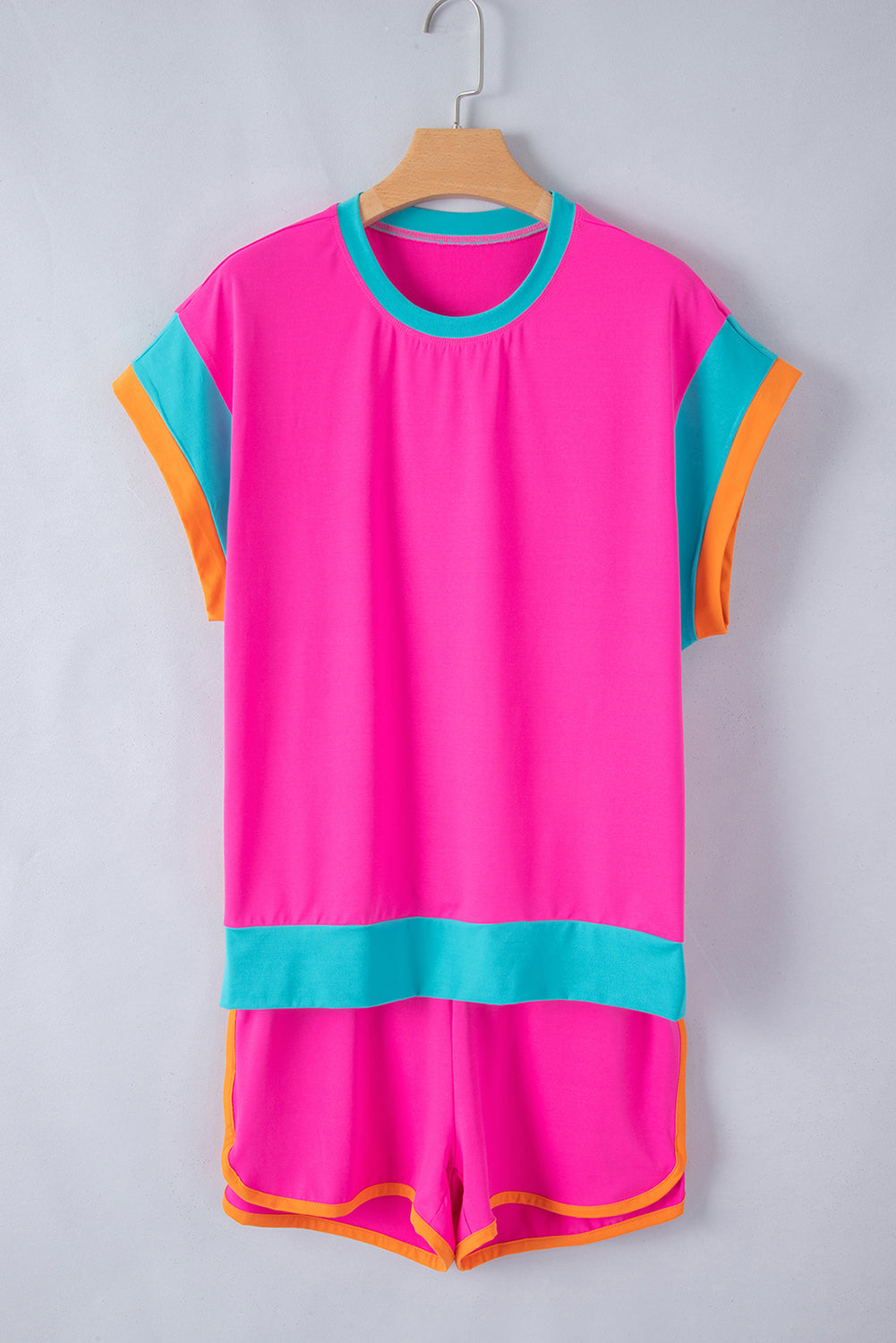 Color-Block Top and Elastic Waist Shorts Set