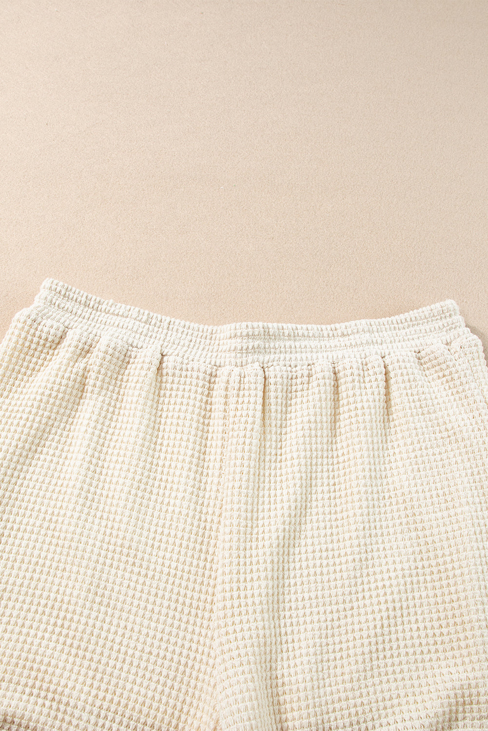 Fringe Trim Waffle Knit Textured Shorts Set