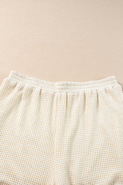 Fringe Trim Waffle Knit Textured Shorts Set